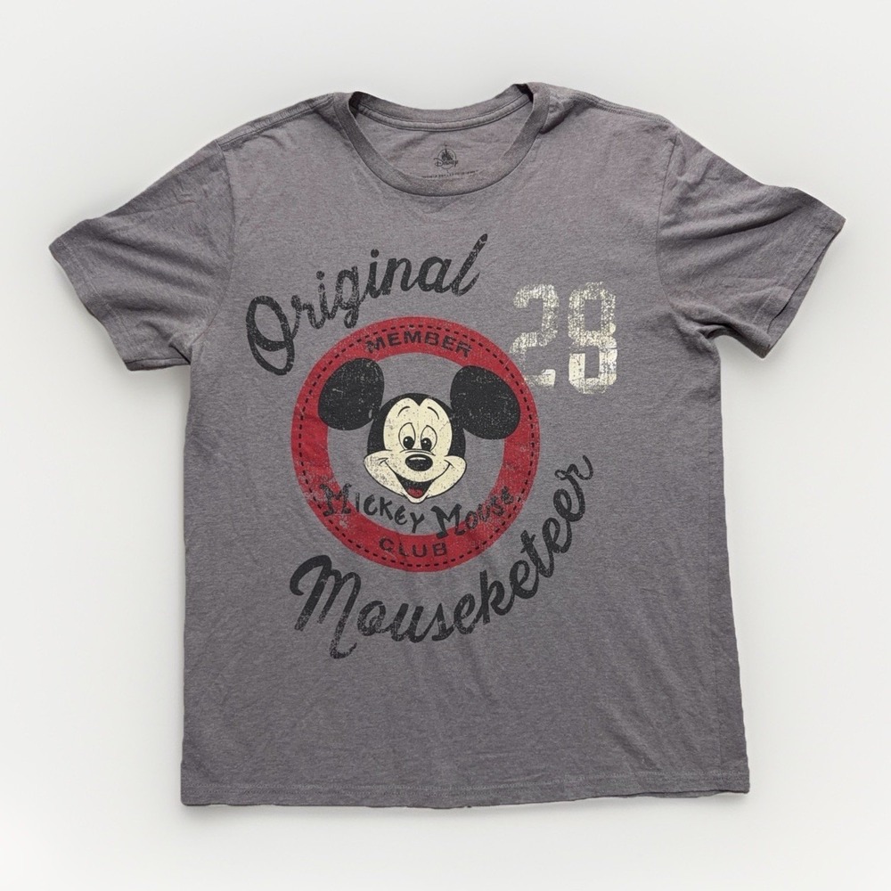 Disney Store Mickey Mouse Club Shirt Mens L Gray Mouseketeer Retro Graphic Tee